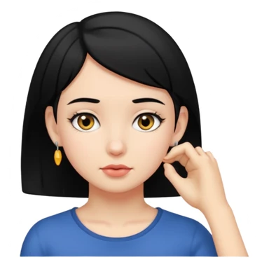 girl with short hair pulling on her earlobe sticker