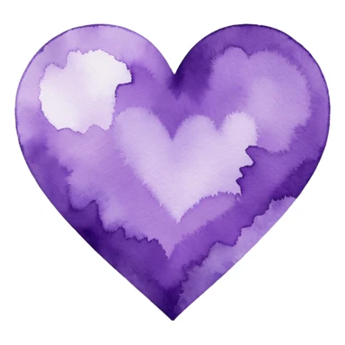 minimalist watercolor heart icon, monochromatic purple washes, soft bleeding edges, on textured white paper, serene and emotional, perfect for app icon, transparent background, flat lay --style raw --stylize 150 sticker