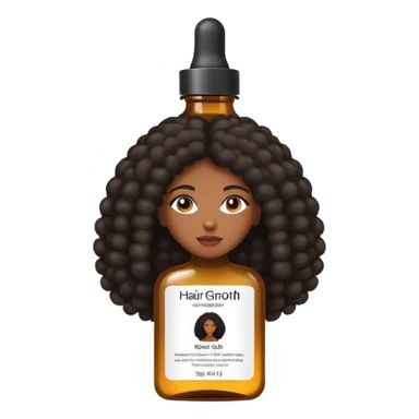 Serum Bottle of hair growth oil. Label has black woman with long afro hair. sticker