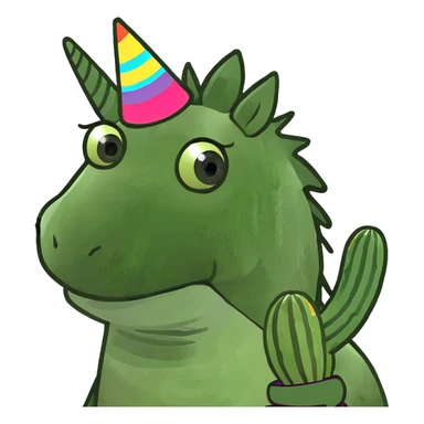 ￼A unicorn playing with a cactus sticker