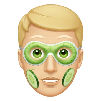 white man with a green facial mask and cucumber slices on eyes sticker