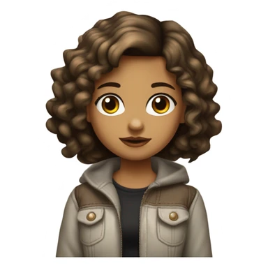 niña con pelo ondulado con wolf cut, piel Morena clara, ojos marrones ropa yk2 y accesorios ojos medianos  sticker