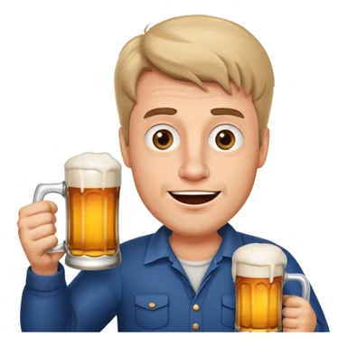 funny man with exaggerated expression holding a beer mug sticker