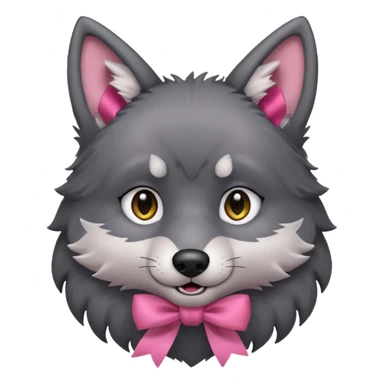 Pleading Face cute dark grey wolf with a pink ribbon io his ear sticker