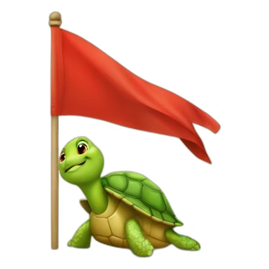 A cute little turtle with a red flag sticker