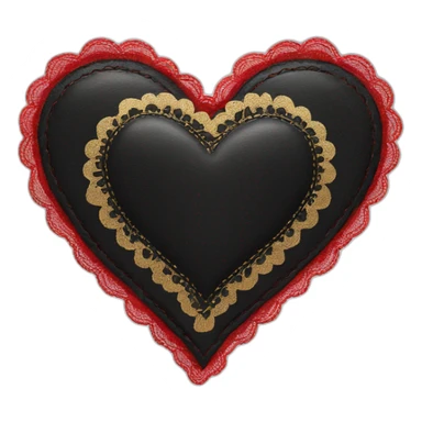 black leather heart with red lace overlay and gold border sticker
