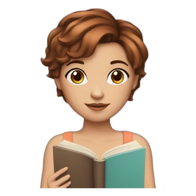 girl brown pixie  hair with book sticker