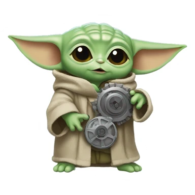  baby yoda holding a gear sticker