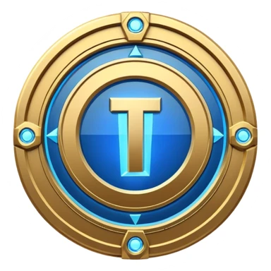 Futuristic anniversary medal badge, circular emblem with embossed Roman numeral I, metallic gold finish with electric blue glow accents, subtle outer energy ring, sci-fi web3 game UI style, polished 3D game asset, dark background, centered composition, high detail sticker