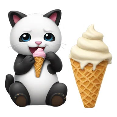 Cat eating ice cream with panda sticker