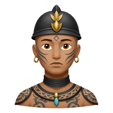 tatooed soldier on neck and face, tribal ancient sticker