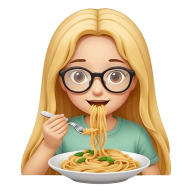 girl with glasses and long hair eating pasta  sticker