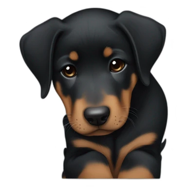 Sleeping black and brown beauceron puppy with white chest and chin sticker