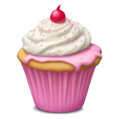 A vanilla cupcake with pink frosting and white sprinkles sticker