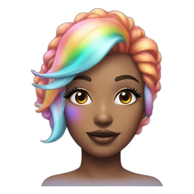 Holographic unicorn woman with rainbow hair and big eyelashes sticker