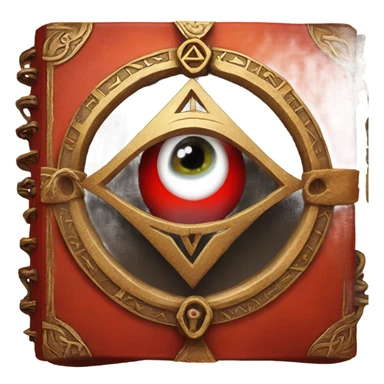spell book that's red with eye in the middle with runes sticker