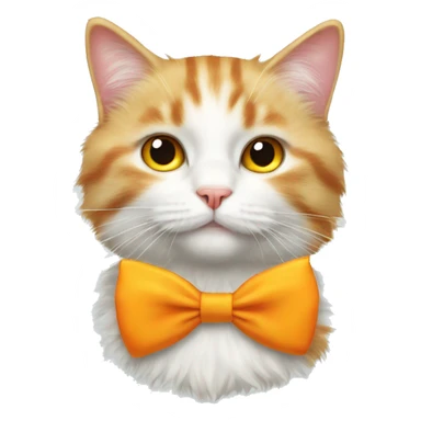 fluffy white and orange cat with a yellow bow tie sticker