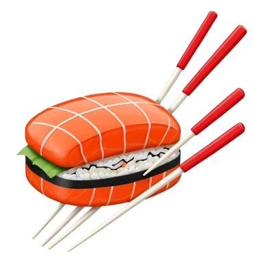 Japanese cuisine humanless avatar in minimalist emoji-style illustration. Sushi and chopsticks, clean lines, red white colors, flat design, calm and modern. sticker