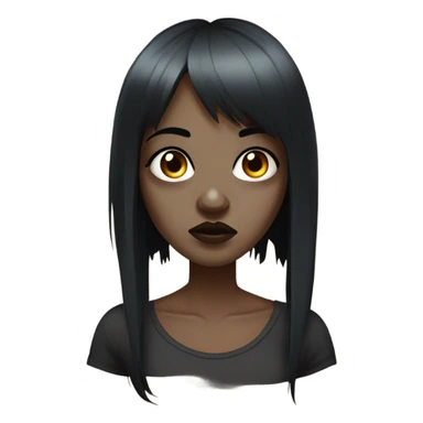 A zombie woman, black hair, bangs above the eyebrows, brown eyes, side labret piercing, double nostril piercing, and septum piercing. sticker