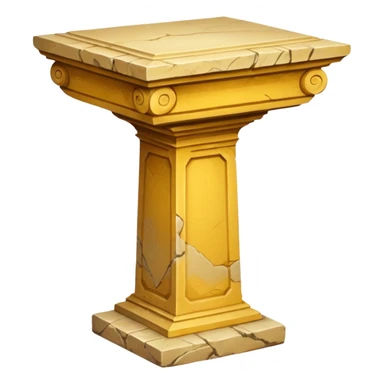 Greek yellowish old ish pedestal that’s not too long a bit short. Only 1 pedestal sticker
