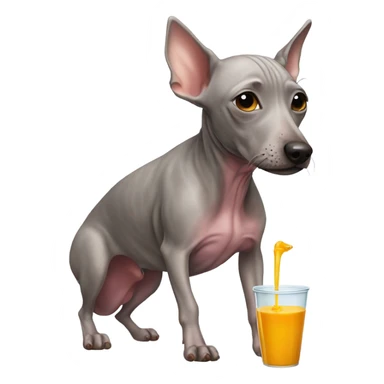American Hairless Terrier drinking juice From a tube sticker
