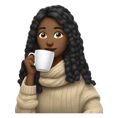 White girl black hair in a sweater and scarf sipping tea  sticker