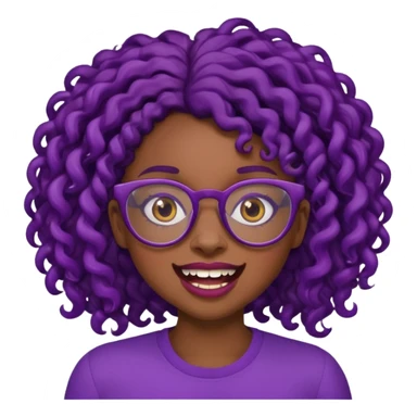 nerd emoji like with glasses and silly exaggerated buck teeth but it’s a black girl with dark purple curly hair sticker