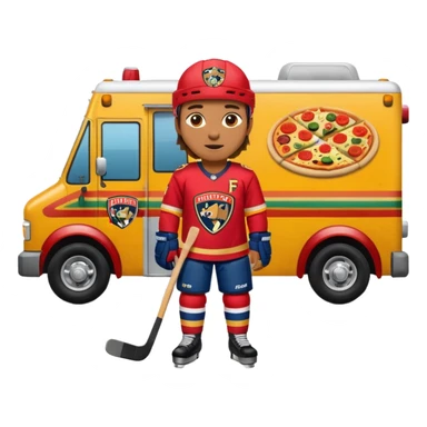 The galaxy with a with a Florida Panthers player
With a taco truck and a pizza truck with a house
 sticker