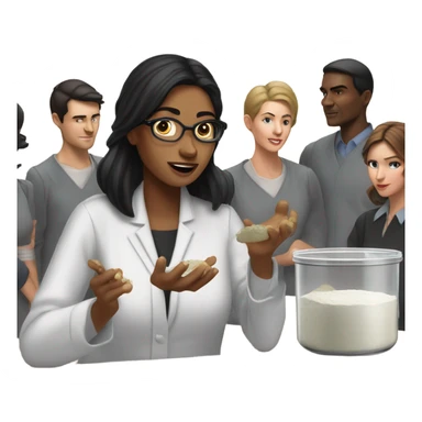White woman with straight black hair cooking a soufflé while teaching a graduate class sticker