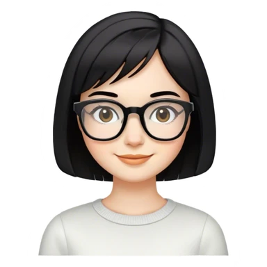 White skin girl, short bob cut hair, squared specs, black hair and brows, smiling  sticker