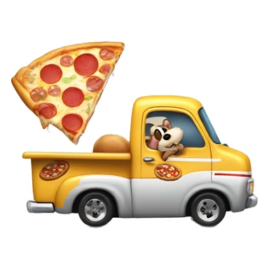 mighty mouse driving a ford truck and eating a piece of pizza sticker