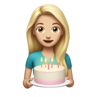 White girl with blonde straight hair birthday cake in hands sticker