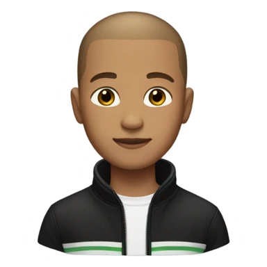 boy with very light brown skin, buzz cut, no facial hair, wearing a smart black quarter zip jumper with white t shirt underneath. sticker
