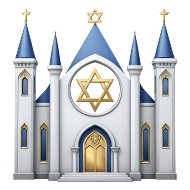 reform jewish synagogue similar in architecture to historical religious architecture in europe. the building should be white with silver/golden features, gothic architectural elements and star of david. no crosses. the emoji should be in ios emoji style. sticker