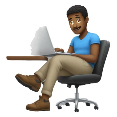 a guy behind a laptop and a footrest underneath sticker