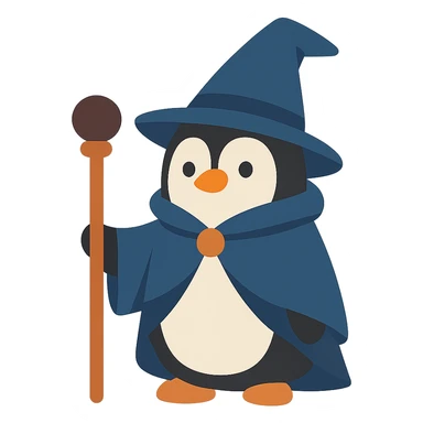 flat design style penguin wizard sticker