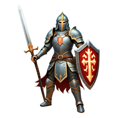 An icon representing RPG, inspired by Elden Ring. The design features a warrior in armor, holding a sword, standing in front of a mystical, dark landscape with glowing runes and a distant castle. The atmosphere evokes epic quests, exploration, and intense battles. Transparent background sticker