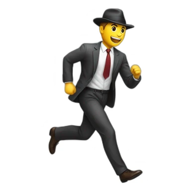 man in business suit and hat running to the left sticker