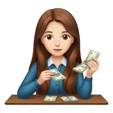 Femme au cheveux long et châtain qui compte des billets  sticker