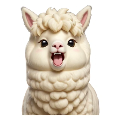Cinematic Cute Yawning Cream Alpaca Portrait Emoji, Head tilted slightly with a dramatic, wide-open yawn, showcasing a soft, fluffy cream fleece with subtly drooping ears, round gentle eyes barely open in drowsy contentment, Simplified yet irresistibly adorable features, highly detailed, glowing with a soft, cozy glow, high shine, relaxed yet expressive, stylized with a touch of whimsy, bright and endearing, soft glowing outline, capturing the essence of a sleepy yet affectionate alpaca, so drowsy it feels like it could stretch out of the screen and curl up for a nap! sticker