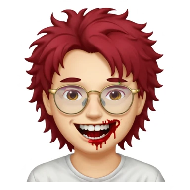 Cabelo bagunçado com oculos sorrindo com metade do rosto com dente de ouro e saindo sangue da boca  sticker