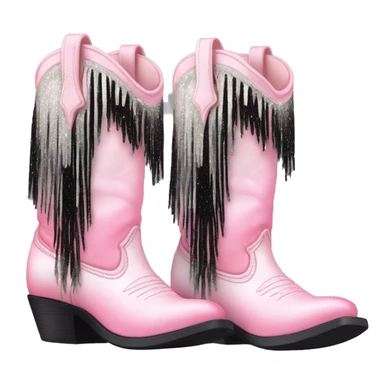 Realistic pastel pink to black ombre pair of fashion cowgirl boots with sparkly shiny glitter fringe on them. sticker