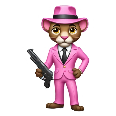 pink panther with toy gun and suit sticker