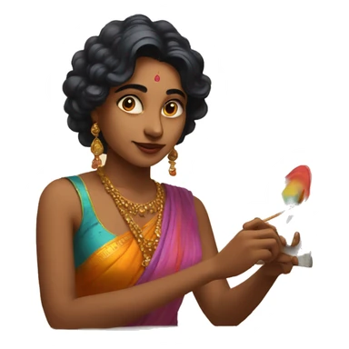 indian artist painting something colorful on the canvas sticker