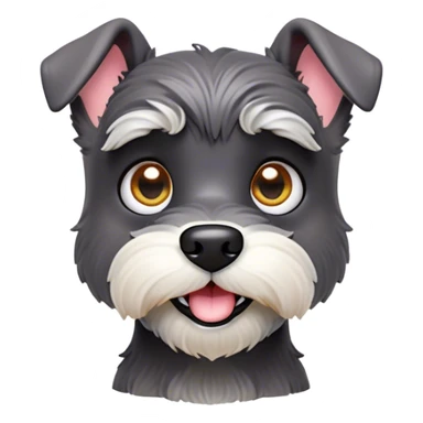 Cinematic Comical Miniature Schnauzer Portrait Emoji, Head tilted dramatically with a comically shocked expression and large, animated eyes, featuring a sharply defined salt-and-pepper fur with exaggerated, humorous eyebrows, simplified yet hilariously detailed, glowing with a bold, playful radiance, high shine, exuding a spirited and cheeky charm, styled with a soft glowing outline, capturing the essence of a Miniature Schnauzer that appears ready to dash into a burst of comic energy! sticker