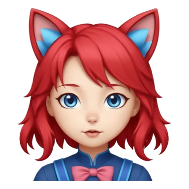 cute anime cat-girl with cat ears, red blowing hair sticker