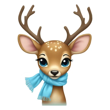 cute deer with baby blue scarf and bow sticker