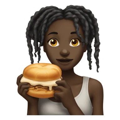 Pretty darkskin Black girl with dreads eating a honeybun sticker