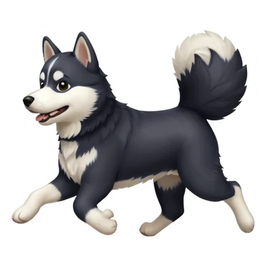 a black and white husky dog running towards the left sticker