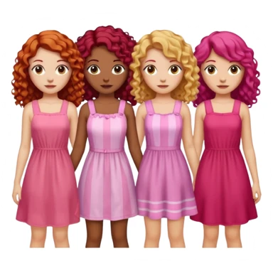 5 girls  curly redhead, one with brunette dyed blonde hair, one long haired wavy brunette, one mid-length haired brunette, and one black haired girl with partially dyed bright red/pink hair sticker